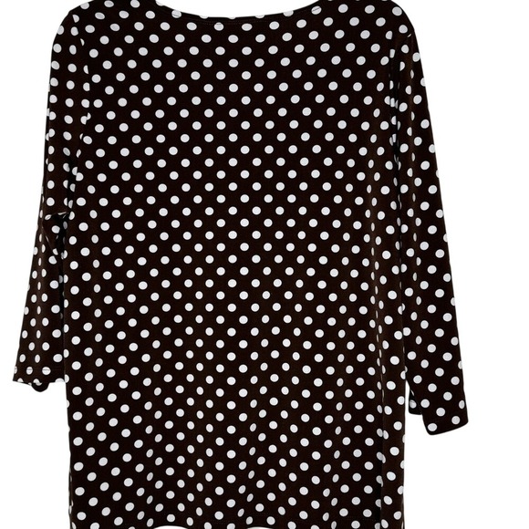 Susan Graver Womens Liquid Knit Brown Polka Dot 3/4 Sleeve Popover Blouse Sz L - Picture 6 of 6